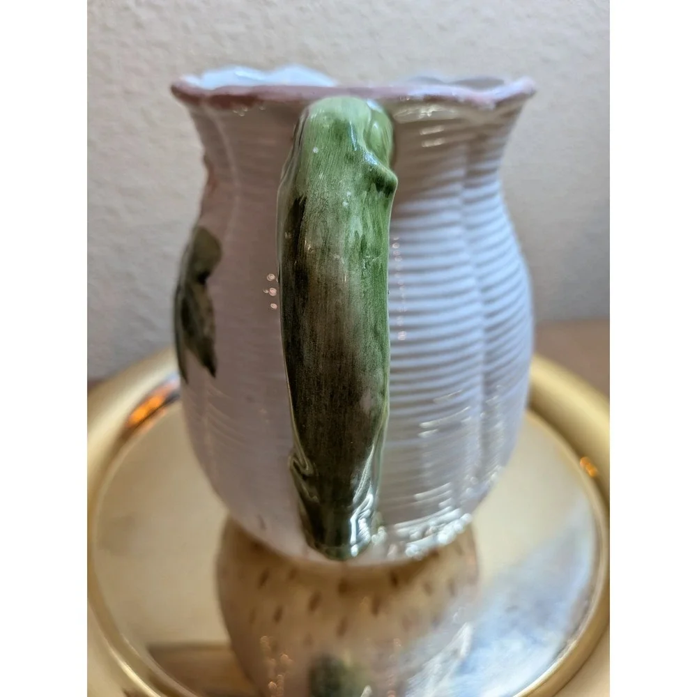 Vintage Italian Majolica Strawberry Pitcher 3D Fruit Relief Made in Italy